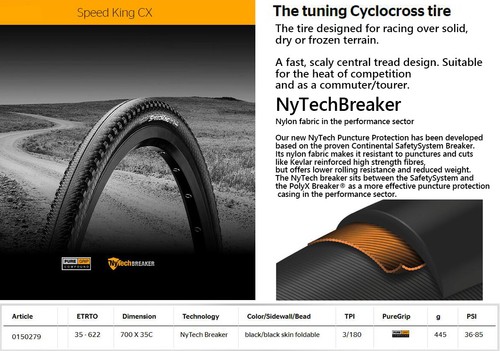 Continental Speed King CX 700x35C Folding Clincher Cyclocross Gravel tyre tire