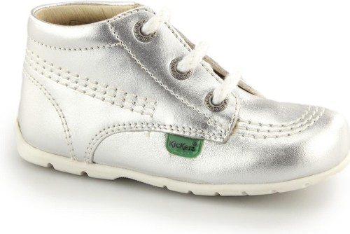 Kickers KICK HI Babies Boys Girls Toddlers Leather Lace Up Ankle Boots Silver