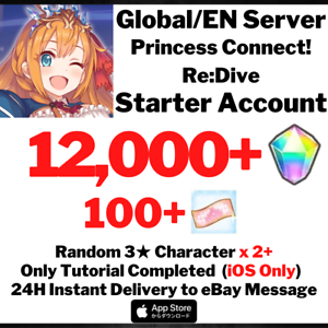 EN//GLOBAL INSTANT 12000 Gems Princess Connect Re:Dive iOS Starter Account
