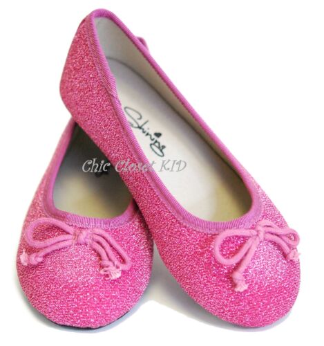 Girls Glittering Kids Little Bow Low Ballet Flats Pagent Slip On Sparkling Shoes 