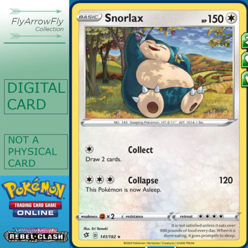 Snorlax 141/192 Rebel Clash for Pokemon Card Online TCG Digital 