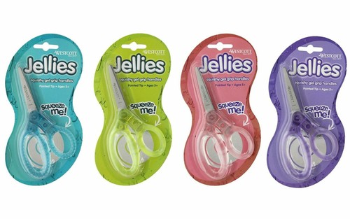 BLUE USA S//H {POINTED TIP} NEW//SEALED SQUISHY kids “JELLIES” SCISSORS