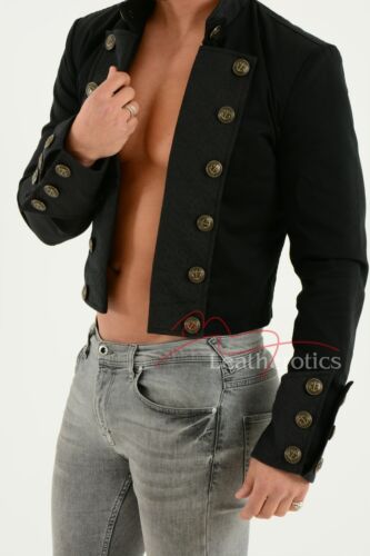 SCHWARZ GOTHIC MILITARY HERREN SAMT-JACKE TOP STEAMPUNK