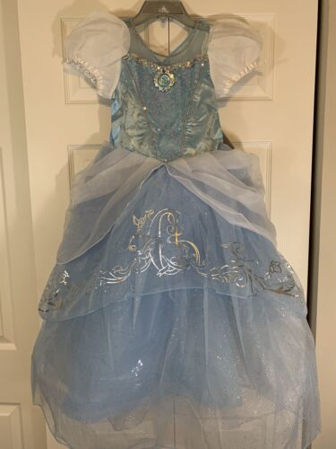 DISNEY Cinderella Princess Dress Costume Size 7/8 Blue, White Silver Sparkle New