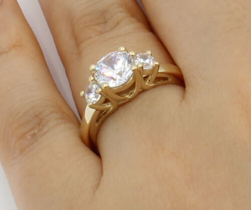 1.50Ct 14K Yellow Gold Trellis Round 3 Stones Wedding Engagement Promise Ring