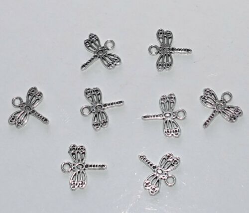 10 Dragonfly Small Charms for Bracelet Pendant Necklace Earring Making Silver