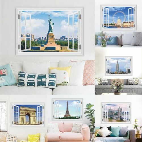 3D Vivid City Window Wall Stickers For Living Room Bedroom Decorations Home PVC