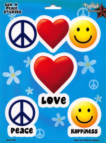 Details about  / Peace Love Happiness Die-Cut Decal Sticker Set New Smiley Face Heart Hippie