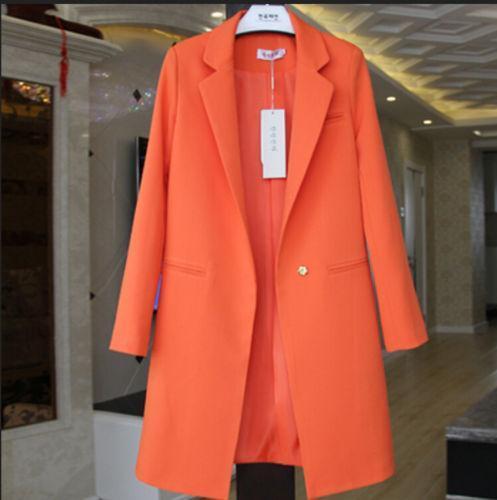Womens One Button Lapel Slim Fit Jacket Blazers Casual formal Mid Long Coats new 