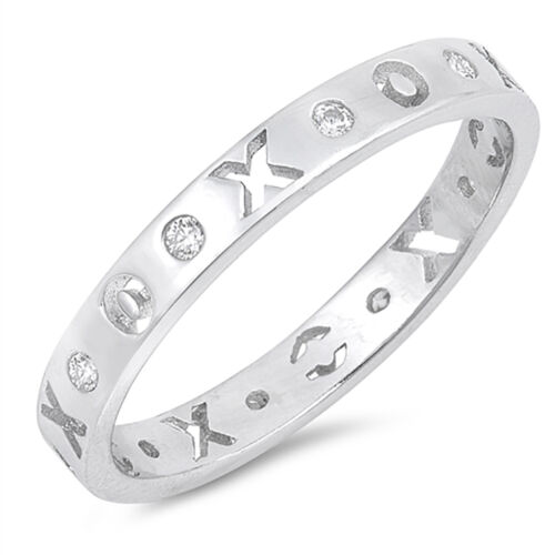 Sterling Silver .925 CZ Women/'s XOXO Love Eternity Wedding Band Ring Size 4-10