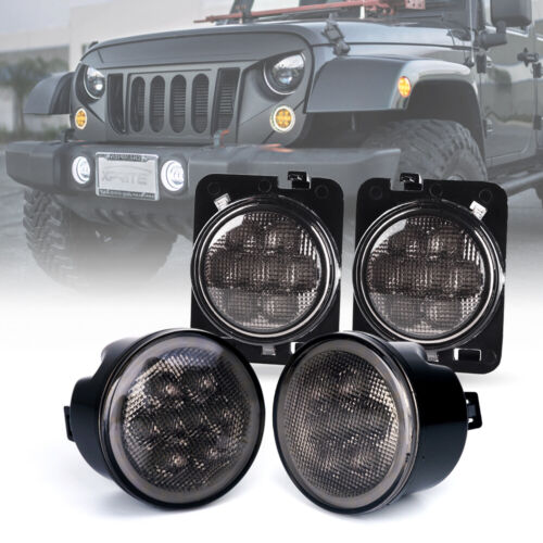 LED Turn Signal w/ Halo DRL&Fender Side Light Smoke Lens for 07-18 Jeep JK JKU