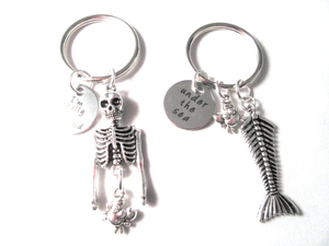 Set of 2 Mermaid Skeleton Keychains Gothic Accessory Weird Punk Day of the Dead