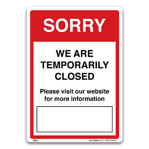 Mandatory Virus Safety Sorry we are temporarily closed Sign Vinyl Sticker 