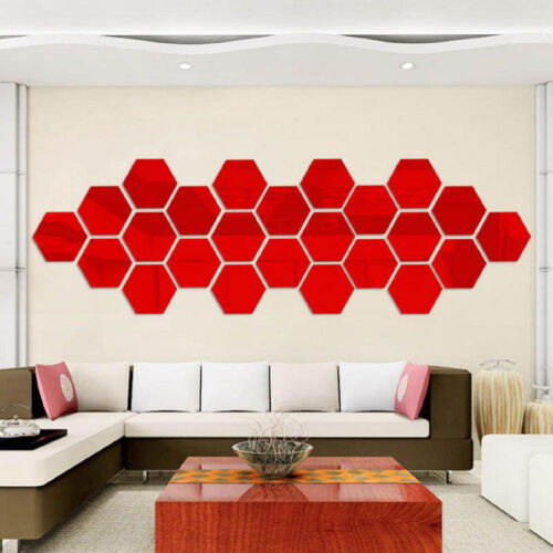 12Pcs 3D Mirror Hexagon Vinyl Sticker Wall Decal Art Home Decor DIY Removable 