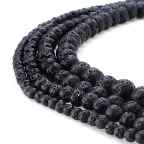 RUBYCA Natural Black Lava Gemstone Round Loose Beads for Jewelry Making 4mm-10mm 