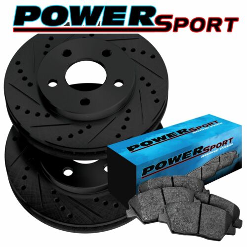 Brake Rotors Rear Kit CERAMIC PADS BR00942 POWERSPORT BLACK *DRILL/SLOT* 