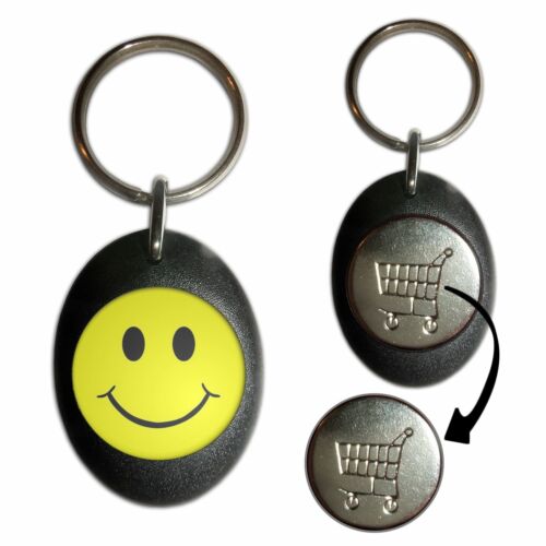 Smiley Plastic Shopping Trolley Coin Key Ring Colour Choice New 