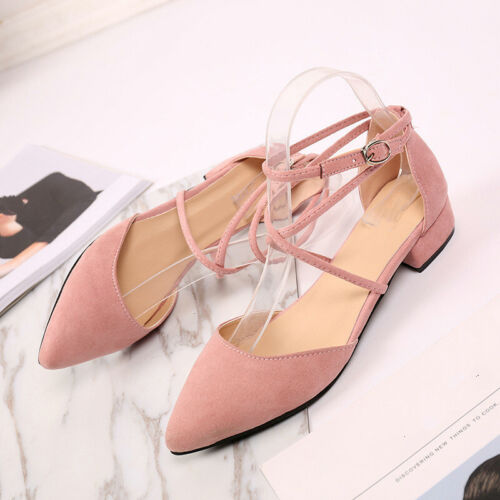 Spring Summer Low-heeled Cross-belt Sandals Suede Pointed Chunky Heels Shoes 