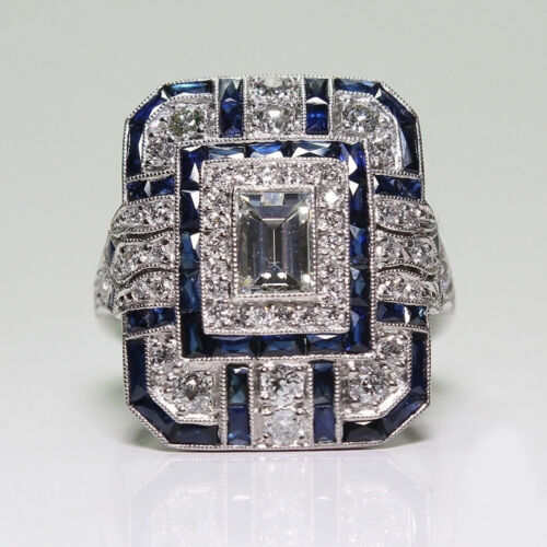Gorgeous London Blue Topaz White Zircon Gemstone Silver Ring Size 6-10 Woman Men