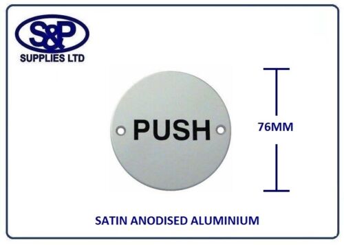 76 mm pousser ou Tirer Push//Pull Porte Signe rond signes en Satin Aluminium