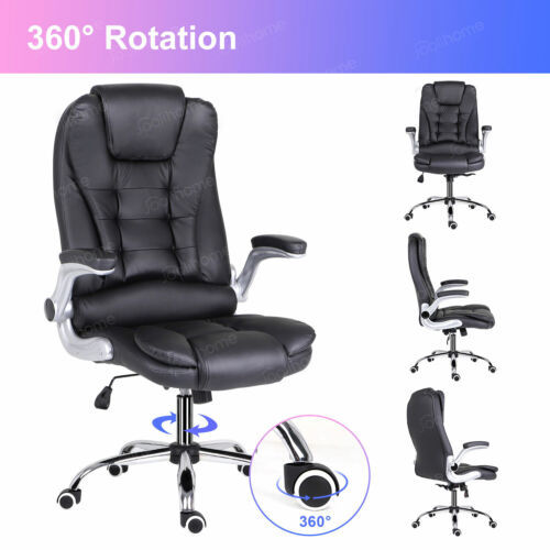 Flip up Armrests High Back Computer Chair With Chrome Base Swivel Desk Chair UK