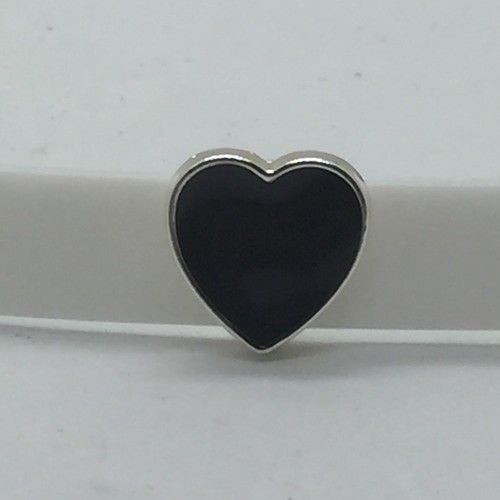 Heart Silver And Black Slide Charm for 10mm Slide Keep Bracelets