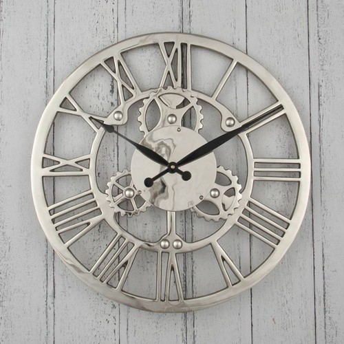 Round Wall Clock Nickel Plated Aluminium Cog Industrial Design