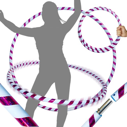 Weighted TRAVEL Hoola Hoop Hula Hoops Ultra-Grip//Glitter Deco White//Purple