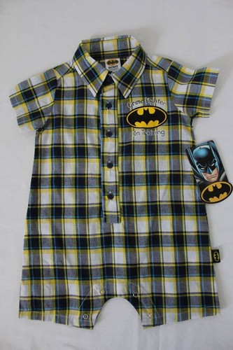 NEW Baby Boys Romper Size 3-6 Months Batman Plaid 1 Piece Outfit DC Comics