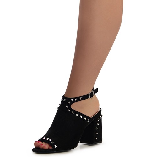 Damen Riemchen Pumps Sandaletten Velours Nieten Sandalen Blockabsatz