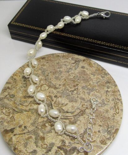 White real freshwater pearl extending clasp bracelet gift boxed