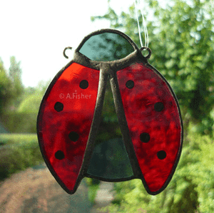 3.75 ins 9.5 cms high NEW Stained Glass Ladybird Handmade Suncatcher