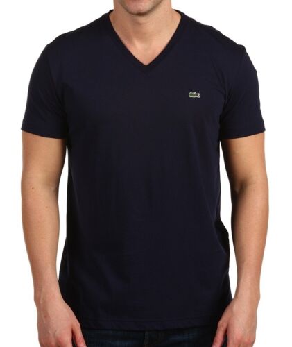 Nuevo Con Etiquetas Lacoste Para Hombre Azul Marino Croc logotipo Pima algodón Jersey Ss Escote En V Camiseta T-Shirt