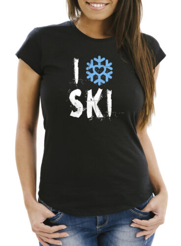 Señora T-Shirt I Love ski me encanta ski invierno deportistas Ski-conductor slim fit
