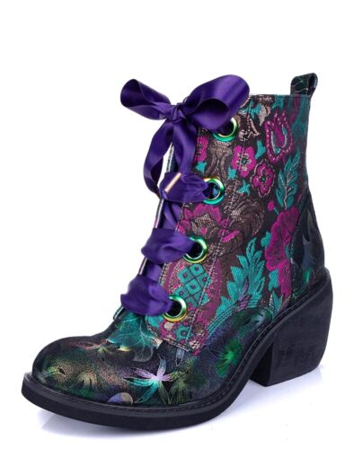 Irregular Choice NEW Quick Getaway green red teal gold floral heel ankle boots