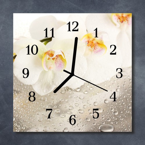 Tulup Glasuhr Wanduhr Küchenuhr Echt-Glas 30x30 cm Orchidee weiß
