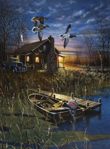 Jim Hansel My Favorite Place Lake Boat Cabin Art Print   7.75" x 12" 