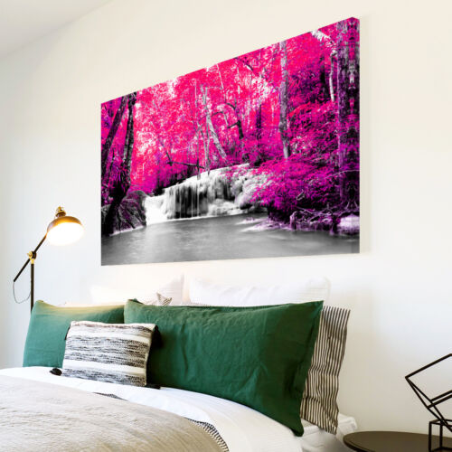 SC397 Purple Black White Forest Waterfall  Nature Canvas Wall Art Picture Prints