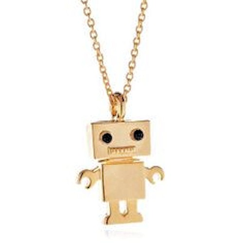 Cool Robby Robot Gold Tone Pendant Chain Necklace For Kids Children Gift Present