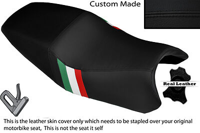 BLACK LEATHER CUSTOM ITALIAN FLAG DESIGN FITS DUCATI ST2 ST4 DUAL SEAT COVER
