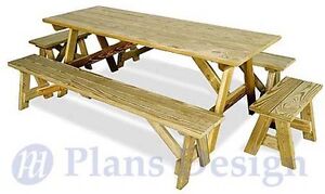 Classic-Rectangle-Picnic-Table-With-Benches-Woodworking-Plans-Design 