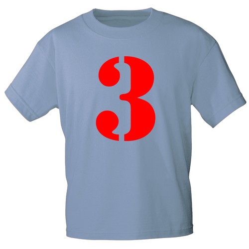 Marken Kinder T-Shirt 110-116 122-128 134-146 152-164 Zahl 3 85155 hellblau