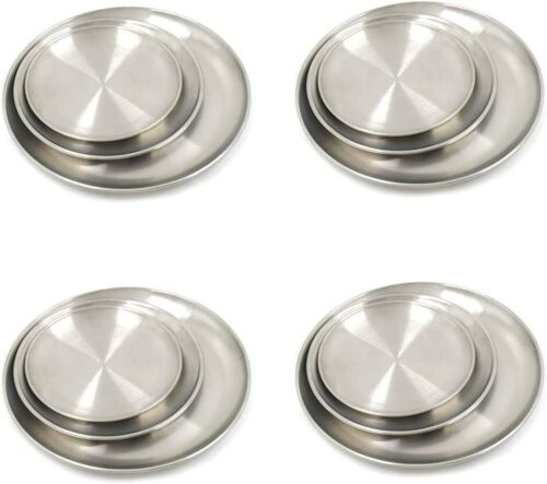 12 Pack Stainless Steel Plates Dinner Plates Silver 