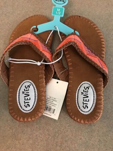 Stevies Girls Tribal Gal Woven Flip Flop Sandals Brown New w/Tags 