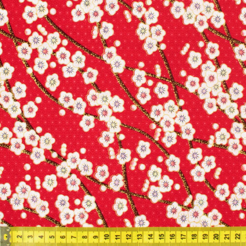 100/% Cotton Red And White Sakura Fabric Fat Quarter Quilting FQ #0082