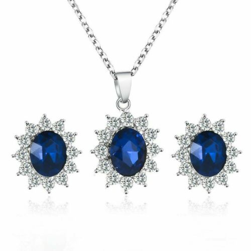 Royal Bleu Cristal Strass Collier Boucles d/'oreilles Bijoux Femmes Ensemble Cadeau