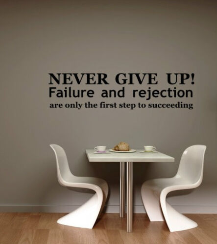 NEVER GIVE UP.. SPORT COOL WALL QUOTE VINYL ART STICKER STENCIL GRAPHIC ROOM 