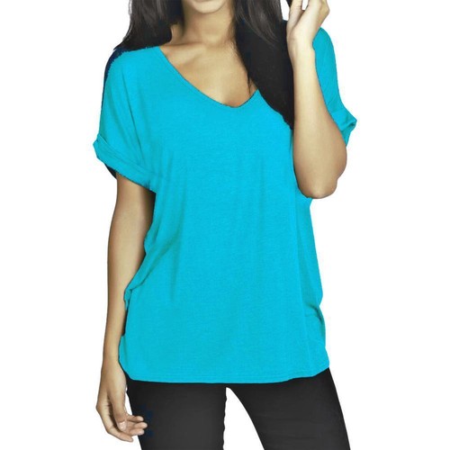 Women/'s Plain Printed Baggy Top Ladies Oversized Loose Fit Turn up Sleeve Tops