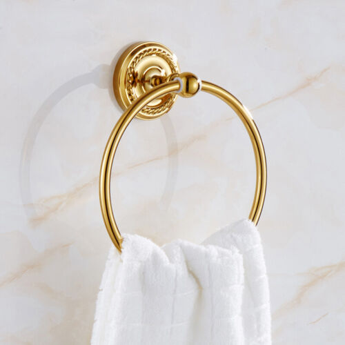 Polished Gold Brass Wall Mounted Towel Storage Ring Holder Rail Towel Holder 