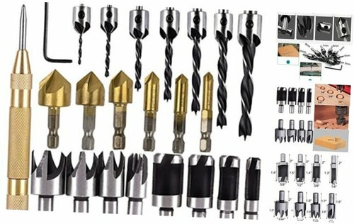 Woodworking Drilling or Chamfer tool,8PCS Wood Plug cutter,6pcs 1//4/" pack of 23